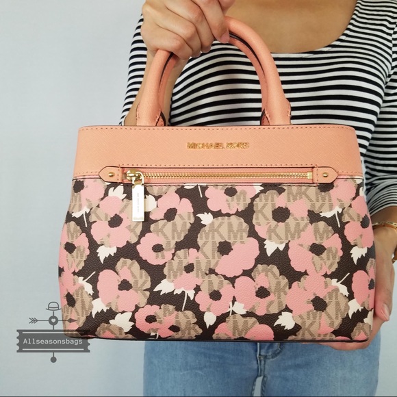 Michael Kors Hailee Xs Satchel peach floral bag - Picture 6 of 8